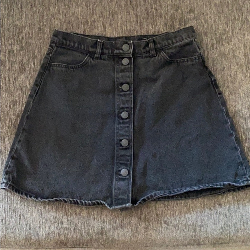 Monki ASOS A-line skirt Black button down denim 8